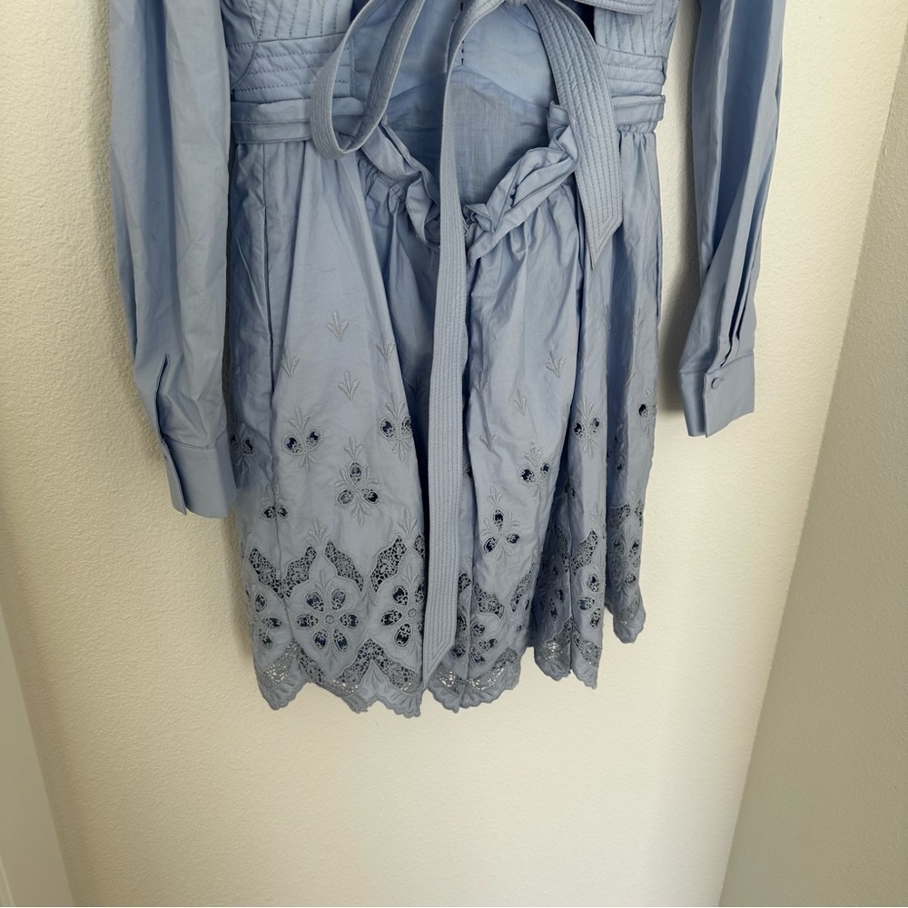 Self-Portrait Cotton Broderie Mini Dress Light Blue Open Back Size 6 Women’s - Picture 9 of 14